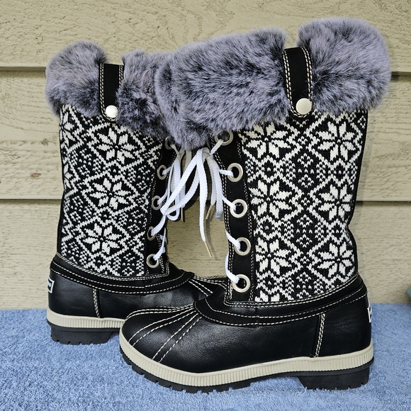 London Fog Melton 2 Women's Faux Fur Trim BB-Black Winter Lace-Up Boots Size 7M - Picture 6 of 6